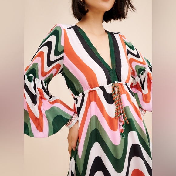 Farm Rio Wave Gradient Long Seeve Maxi Dress SMALL - Picture 3 of 9